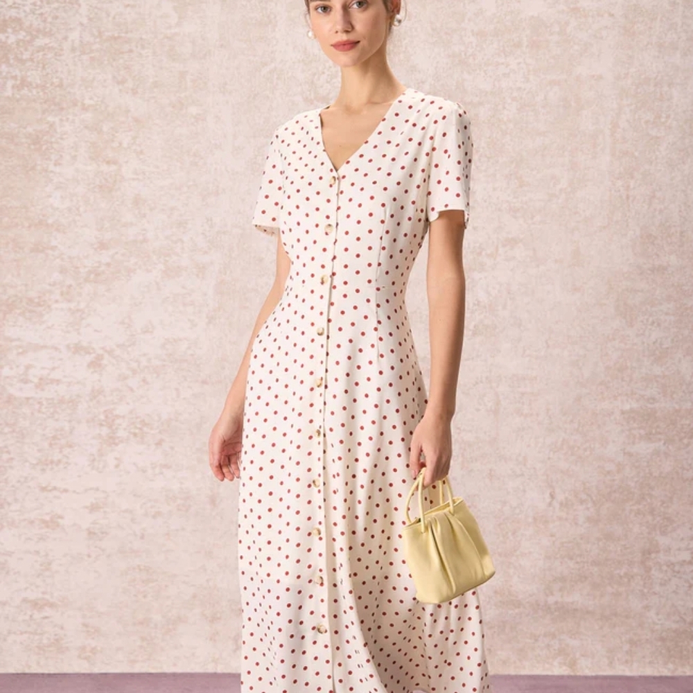 B&W V-Neck Sundress for Wedding Guest - Picture 2 of 7